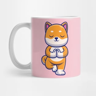 Cute Shiba Inu Dog Meditating Yoga Cartoon Mug